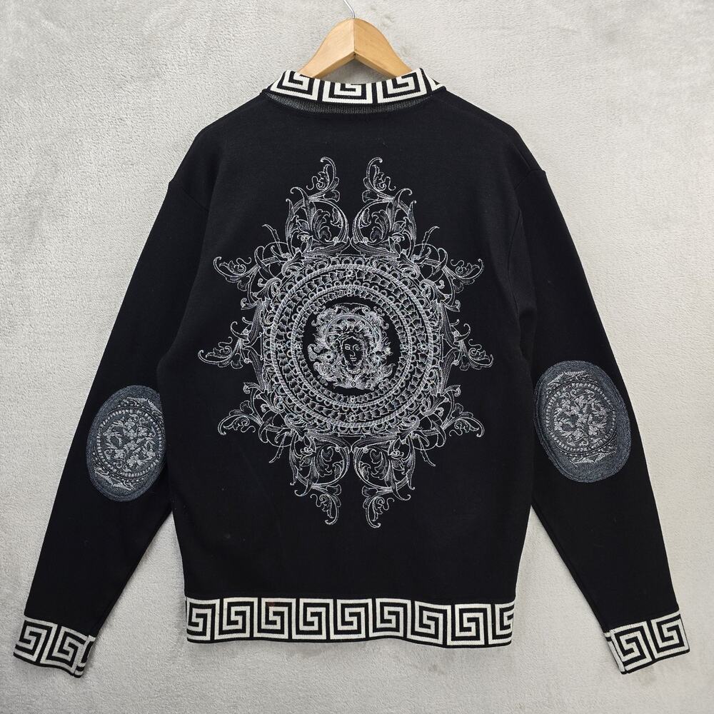 Vintage Royal Prestige Full Zip Jacket Large Black Embroidered Medusa Greek Key - Picture 12 of 16